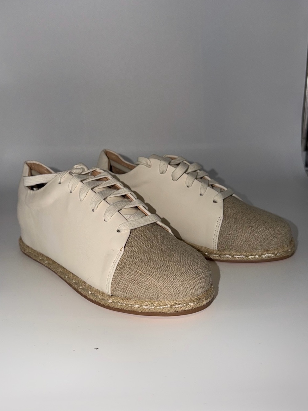 Matt & Nat Cream and Natural Espadrille Lace-Up Sneakers